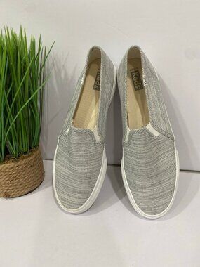 Keds Double Decker Grey Stripe Canvas Slip On Shoes Size 10 -Like New